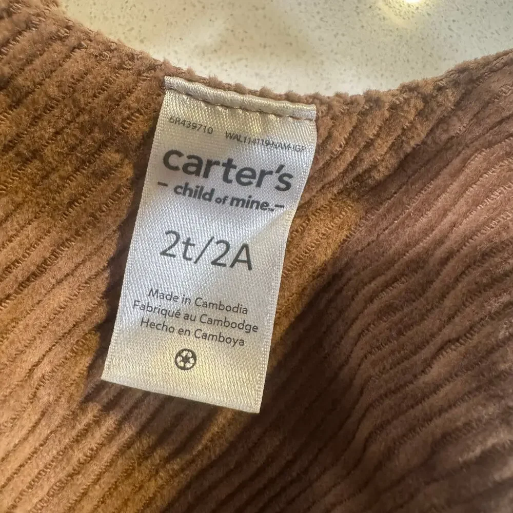 Carter's Toddler Girl 2T Brown Corduroy Dress 100% Cotton - Picture 4 of 5